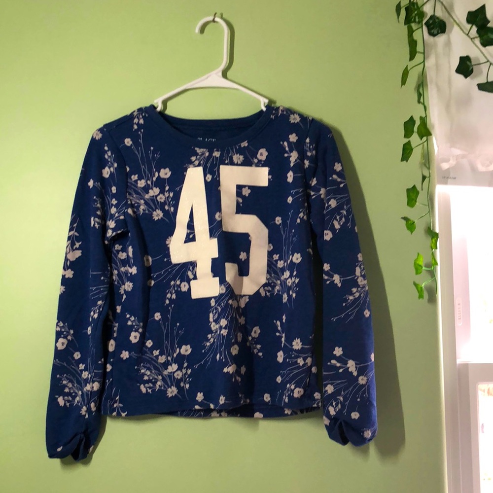 Girls Floral Navy Blue Long Sleeve Shirt With Number 45 On The Front